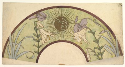 19. yüzyılın sonu - 20. yüzyılın ortası, güneş ışığı, zambak ve süsenli bir hayran için tasarım by Alphonse Mucha