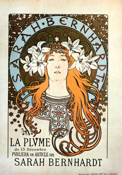 Sarah Bernhardt, La Plume, 15 Aralık 1896 by Alphonse Mucha