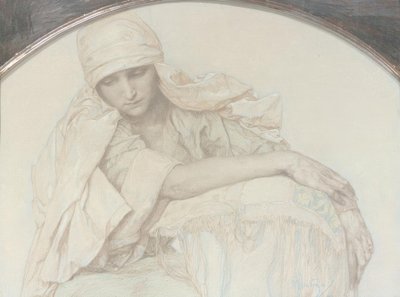 Genç Bir Kadının Çalışması by Alphonse Mucha