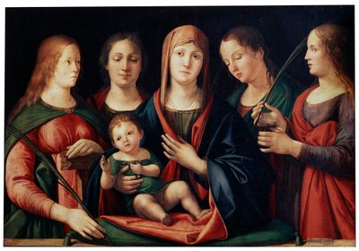 Madonna ve Mary Magdalen, Aziz Catherine ve iki Aziz ile Çocuk, 1504 by Alvise Vivarini