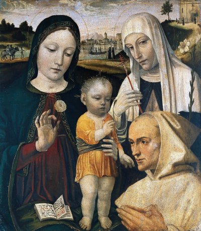 Madonna ve Çocuk, Sienalı Aziz Catherine ve bir Carthusian Monk, c. 1490. by Ambrogio Bergognone