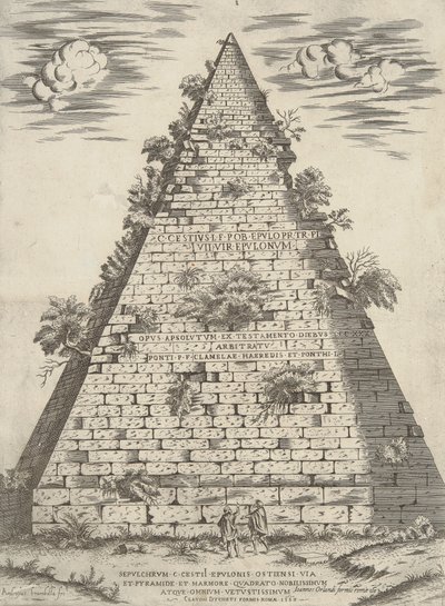 C. Cestii Epulon'un mezarı bu arada ve en asil ve en eski olan piramit ve kare mermer gösterildi. by Ambrogio Brambilla