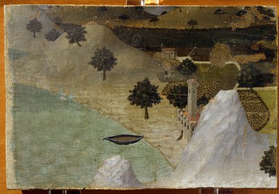 Gölün Kenarında Duran Bir Kale - panelde tempera by Ambrogio Lorenzetti