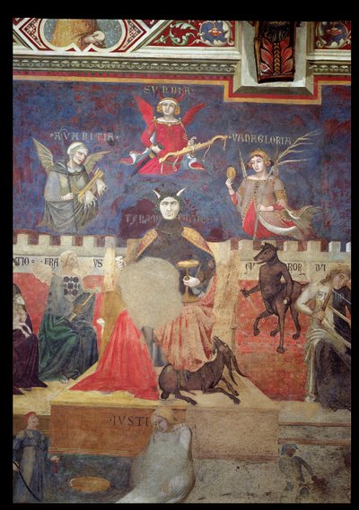 Kötü Hükümet Alegorisi, Hırs, Gurur, Kibir, Tiranlık, Dolandırıcılık ve Öfke, 1338-40 ayrıntısı by Ambrogio Lorenzetti