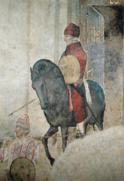 Kötü Hükümet Alegorisi, silahlı bir süvari detayı by Ambrogio Lorenzetti
