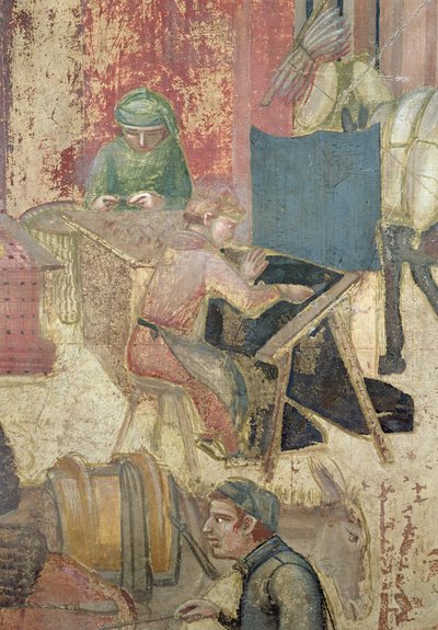 İyi Yönetimin Şehirdeki Etkileri, dokumacıların detayı, 1338-40 by Ambrogio Lorenzetti