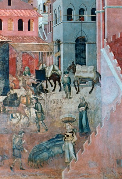 İyi Yönetimin Şehir Hayatına Etkileri, detay, 1338-1340 by Ambrogio Lorenzetti