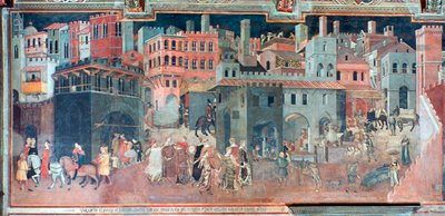 İyi Yönetimin Şehir Hayatına Etkileri, detay, c1330 by Ambrogio Lorenzetti