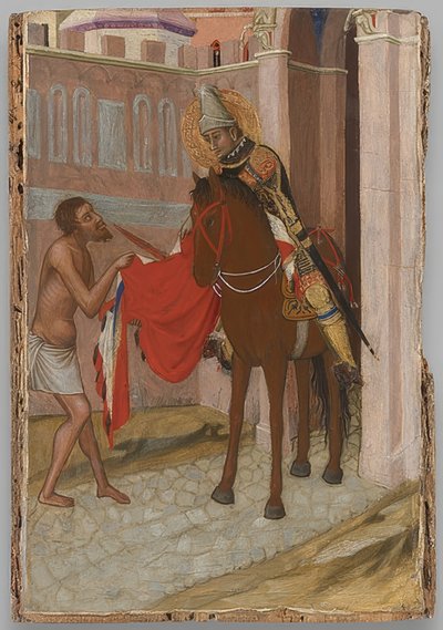 Saint Martin of Tours, pelerinini bir dilenciyle paylaşıyor. 1340 civarında by Ambrogio Lorenzetti