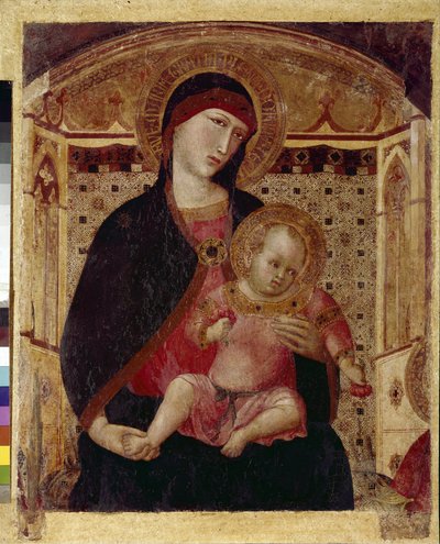 Bakire ve Çocuk - Aziz Petrus ve Aziz Paul ile Bakire üçlüsünün orta kısmı (ahşap üzerine tempera) by Ambrogio Lorenzetti