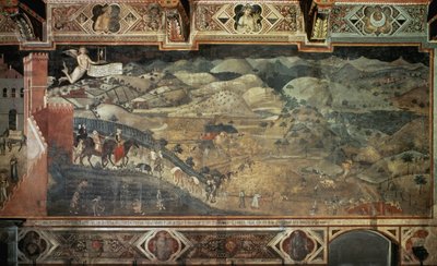 Kırsal alan (İyi yönetişimin şehirlerde ve kırsaldaki etkilerinin detayı) - Fresk, Ambrogio Lorenzetti (1285-1348?), 390x810 cm by Ambrogio Lorenzetti