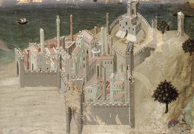 Bir Kıyı Şehrinin Görünümü (panelde yağ) by Ambrogio Lorenzetti