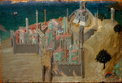 Deniz Detayına yakın müstahkem bir kasabanın görünümü. Ahşap üzerine Detrempe, Ambrogio Lorenzetti by Ambrogio Lorenzetti