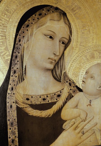 Bakire ve Çocuk, detay. Aziz Savcı Üçlü Parçası (Ahşap üzerine Tempera by Ambrogio Lorenzetti