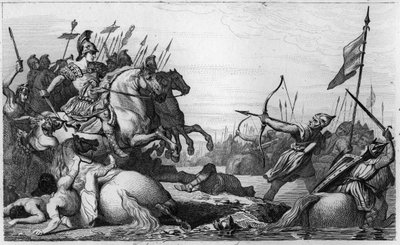 Clodion, Tüylü (c428-47) Aetius tarafından Yenilgisinin Ardından Köprünün Karşısında Geri Çekiliyor - Clodion dit “” Le Chevelu”” (yaklaşık 428-yaklaşık 448), Merovenjlerin atası, Salians Frangı