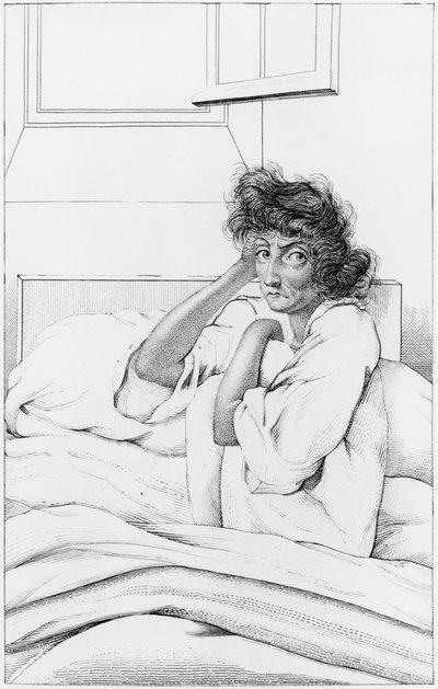 Depresif kadın, Etienne Esquirol (1772-1840) 1838'in 'Tıbbi, Hijyenik ve Mediko-Yasal Rapor Altında Düşünülen Des Maladies Mentales'inden bir örnek by Ambroise Tardieu