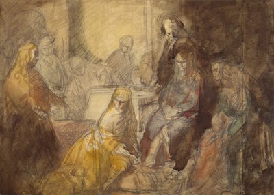 Mecdelli Meryem İsa'nın Ayaklarını meshediyor (kalem ve sulu boya) by Ambrose McEvoy