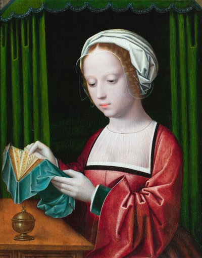 Magdalen okuması (panelde yağ) by Ambrosius (follower of) Benson