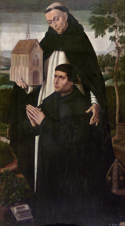 ""Aziz Thomas Aquinas ve Bir Bağışçı"" (Saint Thomas Aquinas Ve Bir Bağışçı) Tablosu Ambrosius Benson (1495-1550) - yaklaşık 1528 - Ahşap üzerine yağlıboya Dim 104x57 cm Museo del Prado, Madrid by Ambrosius Benson