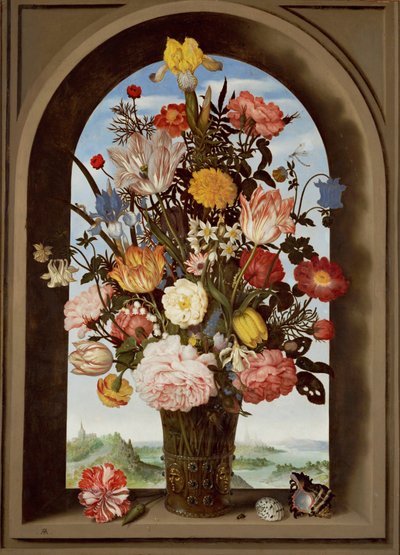 Laleli çiçek natürmortu (ahşap üzerine yağlıboya) by Ambrosius II Bosschaert