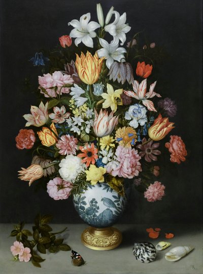 Wan Li vazosundaki çiçeklerden oluşan bir natürmort by Ambrosius the Elder Bosschaert