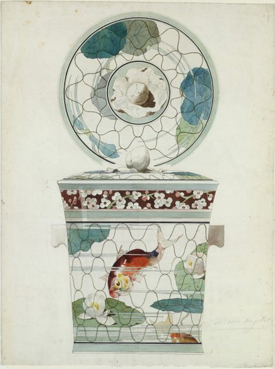 Serviste Kapalı Bir Yemek için Tasarım veya Fileto Balık Ağı Gereçleri..., 1875-85. by Amédée de Caranza.