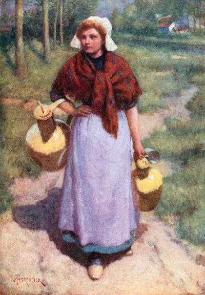 Bir Flaman Köylü Kızı (renkli taş baskı) by Amedee (after) Forestier