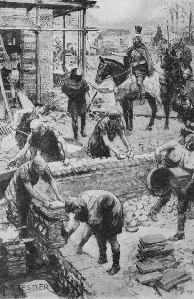 Temellerin hala hayatta kaldığı Darent tarafından bir valinin evinin inşasını yöneten bir Romalı General (litho) by Amedee (after) Forestier