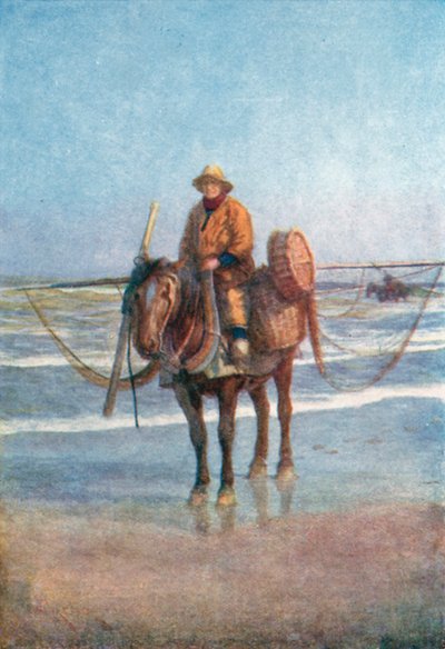 At Sırtında Bir Karidesçi, Coxyde (renkli taş baskı) by Amedee (after) Forestier