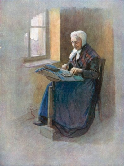 Eski Bir Dantelci, Ghent (renkli taş baskı) by Amedee (after) Forestier