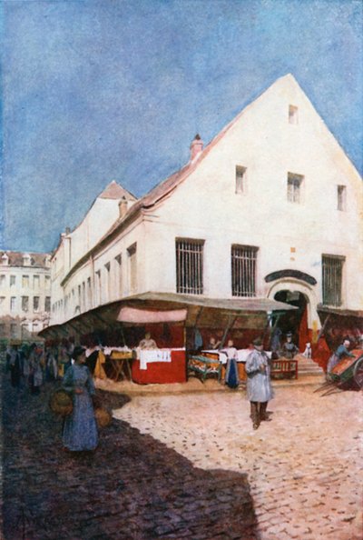 La Vieille Boucherie, Liege (renkli taş baskı) by Amedee (after) Forestier