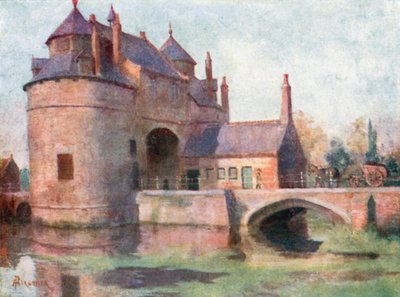 Oostende Kapısı, Brugge (renkli lito) by Amedee (after) Forestier