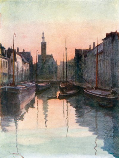 Quai du Miroir, Bruges (renkli litografi) by Amedee (after) Forestier