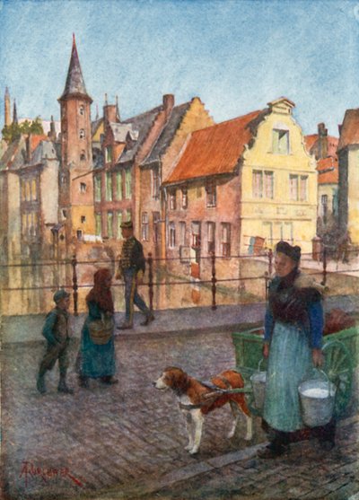 Quai du Rosaire, Bruges (renkli litografi) by Amedee (after) Forestier