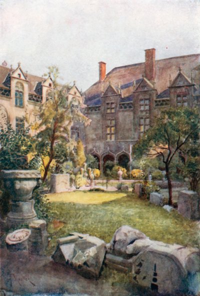 Piskoposluk Sarayı - İç Avlu, Liege (renkli taş baskı) by Amedee (after) Forestier