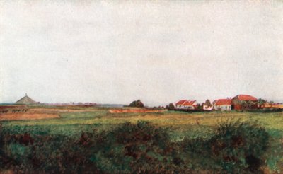 La Belle Alliance Çiftliği ve Belçika Aslanı ile Çevrili Höyük, Waterloo (renkli taş baskı) by Amedee (after) Forestier