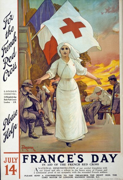 14 Temmuz Fransa Günü'nde Fransız Kızıl Haçı'na yardım için bağış toplama çağrısı, pub. Londra, c.1915 by Amedee Forestier