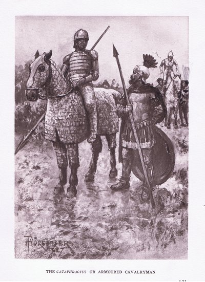 Cataphractus veya zırhlı süvari, Roma Askerinden bir çizim, 1928 by Amedee Forestier
