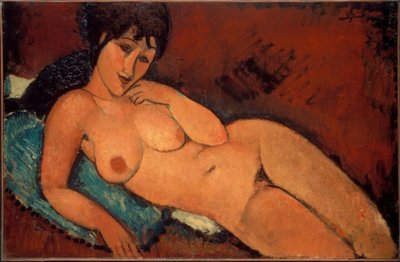 Mavi bir yastık üzerinde çıplak by Amedeo Modigliani