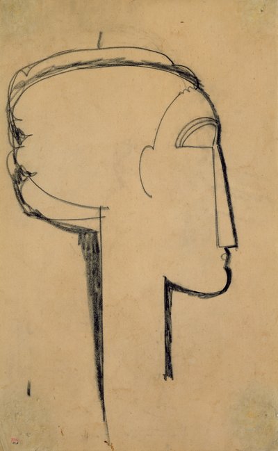 Head in Profile (kağıt üzerinde kömür) by Amedeo Modigliani