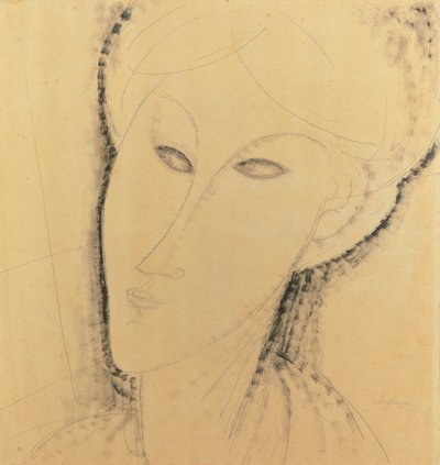 Kadın Başı (kağıt üzerine kalem, fırça, mürekkep ve kurşun kalem) by Amedeo Modigliani