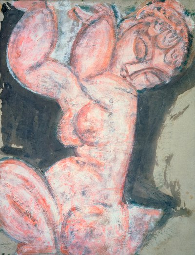 Pink Nude, Caryatid (kağıt üzerine wc, guaj, pastel boya ve kurşun kalem) by Amedeo Modigliani