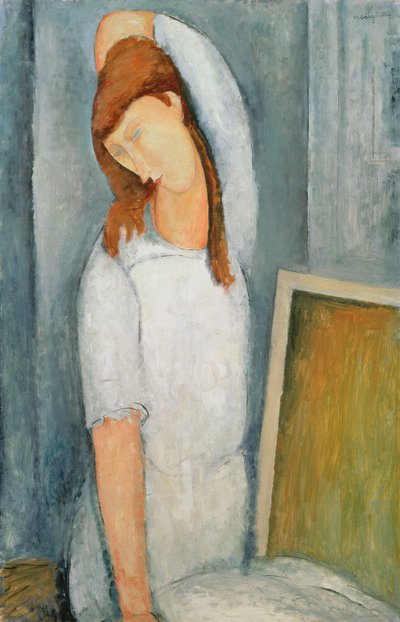 Jeanne Hebuterne (1898-1920) Sol Kolu Başının Arkasındayken Portresi by Amedeo Modigliani