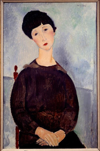 Oturan Kahverengi Bir Kızın Portresi Tablosu, Amedeo Modigliani by Amedeo Modigliani