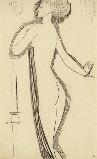 Yanan Mumla Profilde Çıplak Kadın Ayakta, c. 1911 by Amedeo Modigliani