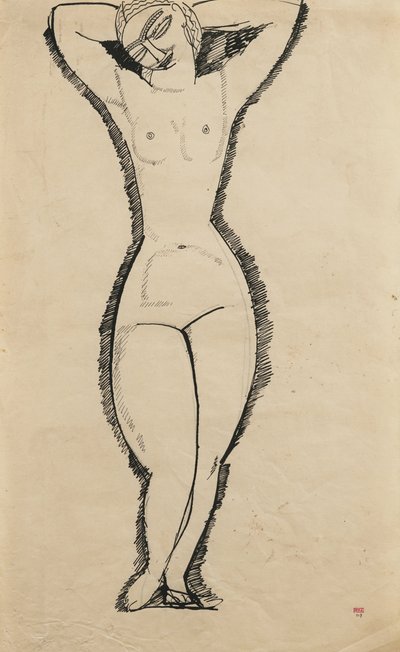 Kollarını Kaldırmış Çıplak Ayakta (Anna Akhmatova) by Amedeo Modigliani