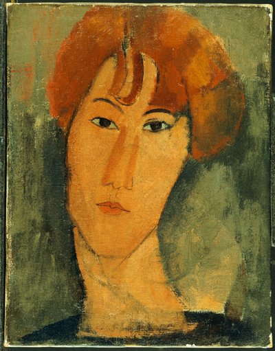 Yakalı Kızıl Saçlı Genç Kadın by Amedeo Modigliani