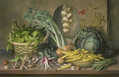 Sarımsak, turp ve tavus kuşu kelebeği, 1997 by Amelia Kleiser