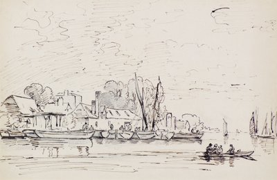 Mavnalı Bir Nehir Sahnesi, c.1803 (kalem) by Amelia Long