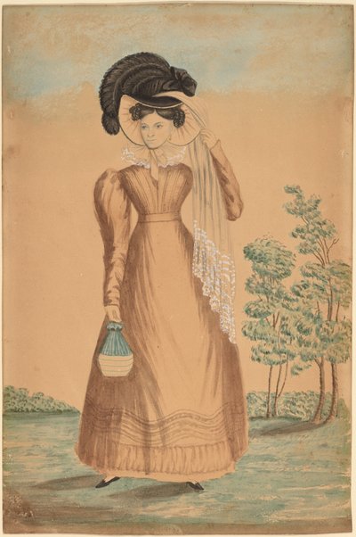 tüylü şapkalı kadın by American 19th Century